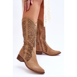 Lewski Shoes Mocka Cowboy Boots Before The Knee Leewski Skor 3305 Beige brun 2