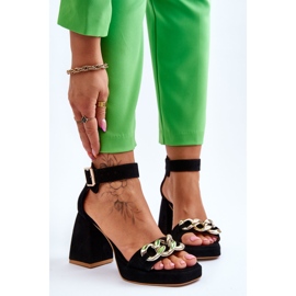 Lewski Shoes Damsandaler i mocka på massiva klackar Leski Skor 3207 Svart 1