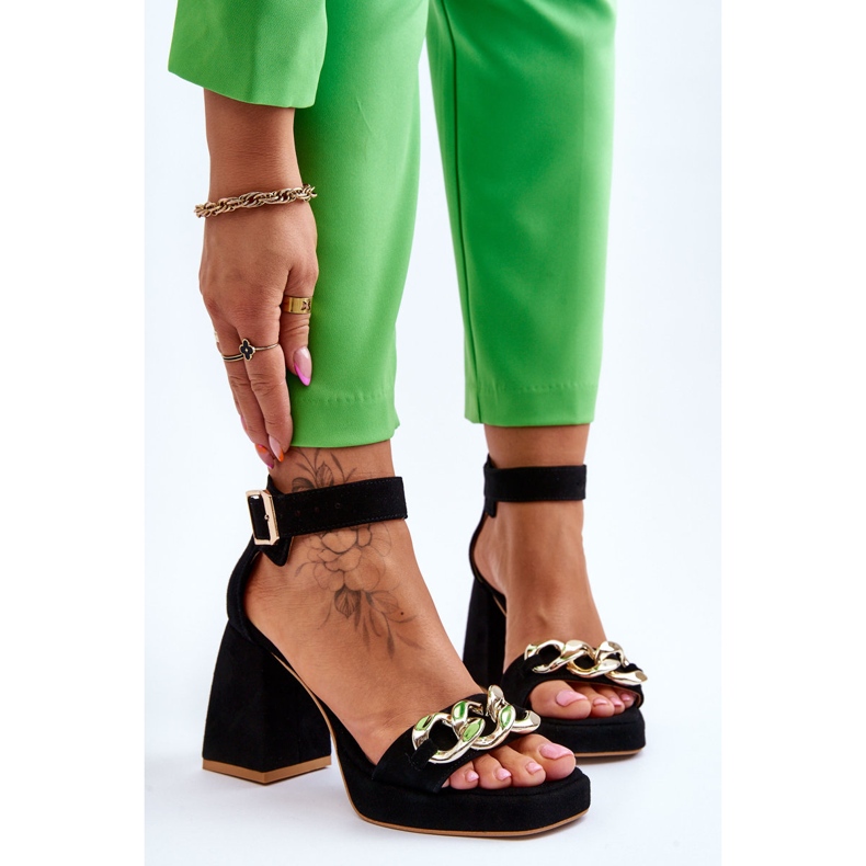 Lewski Shoes Damsandaler i mocka på massiva klackar Leski Skor 3207 Svart 1