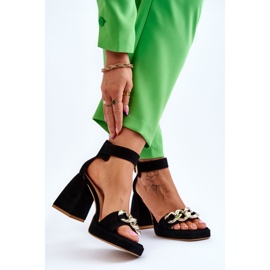 Lewski Shoes Damsandaler i mocka på massiva klackar Leski Skor 3207 Svart 2