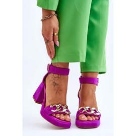 Lewski Shoes Damsandaler i mocka på massiva klackar Leski-skor 3207 Fuchsia rosa 1