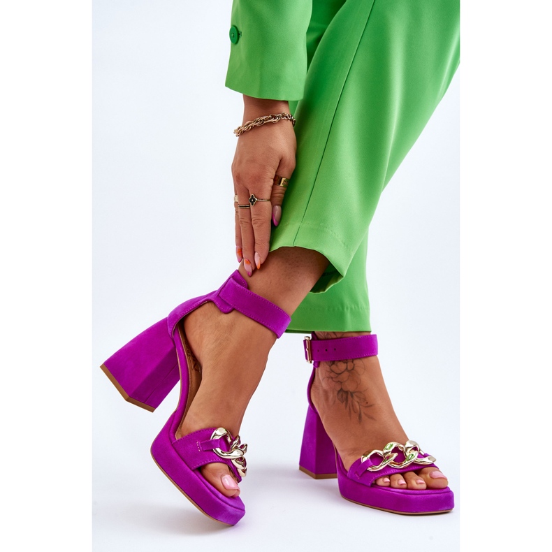 Lewski Shoes Damsandaler i mocka på massiva klackar Leski-skor 3207 Fuchsia rosa 2