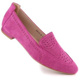 Genombrutna slip-on skor i mocka för kvinnor fuchsia Jezzi ASA151-18 rosa 1