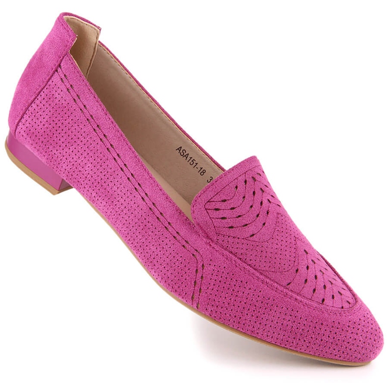 Genombrutna slip-on skor i mocka för kvinnor fuchsia Jezzi ASA151-18 rosa 1