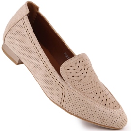 Genombruten mocka slip-on skor för kvinnor beige Jezzi ASA151-18 1