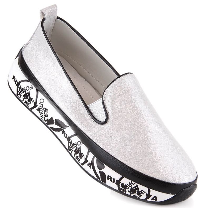 S.Barski LR29050 läder bekväma slip-on skor för kvinnor silver- 1