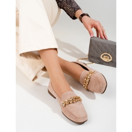 Loafers i mocka för kvinnor med Shelovet-kristaller beige 2