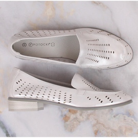 Genombrutna silverglänsande skor för kvinnor Potocki SZ12075 silver- 6