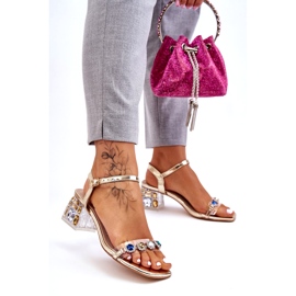 S.Barski Högklackade damsandaler med kristaller, guld gyllene 7