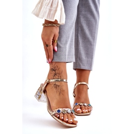 S.Barski Högklackade damsandaler med kristaller, guld gyllene 1