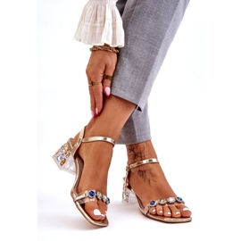 S.Barski Högklackade damsandaler med kristaller, guld gyllene 2