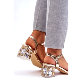 S.Barski Högklackade damsandaler med kristaller, guld gyllene 4