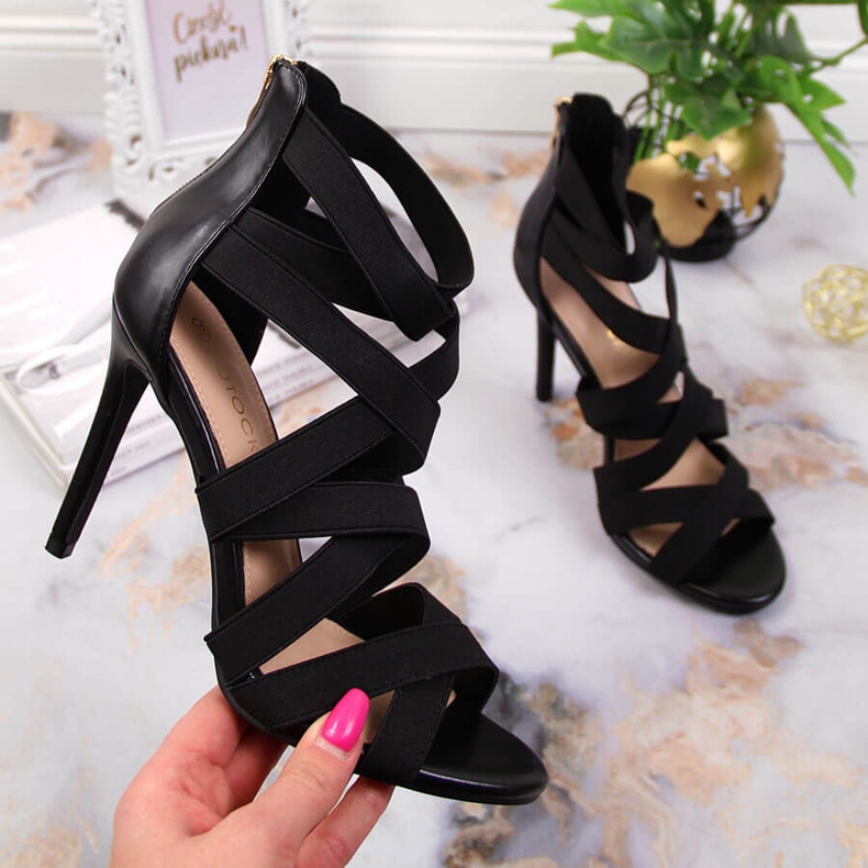 Damsandaler med resårband svart Potocki LE20016 1