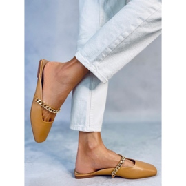 Seastar Chiara Camel tofflor med kedja beige 2