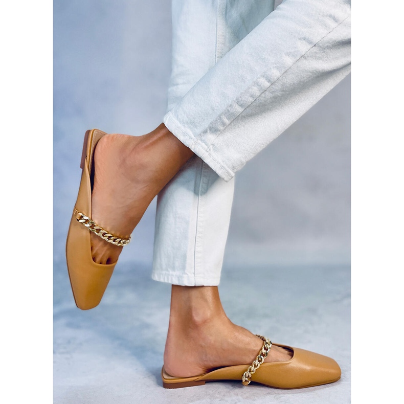 Seastar Chiara Camel tofflor med kedja beige 2