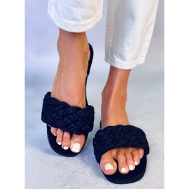 BM Erika Black damtofflor med snörning svart 1