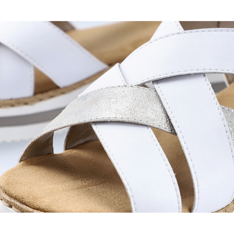 Skinnbekväma damsandaler vita Rieker V0279-80 1