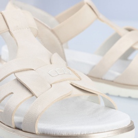 Bekväma slip-on sandaler för kvinnor med elastisk ecru Rieker V5052-80 beige 1