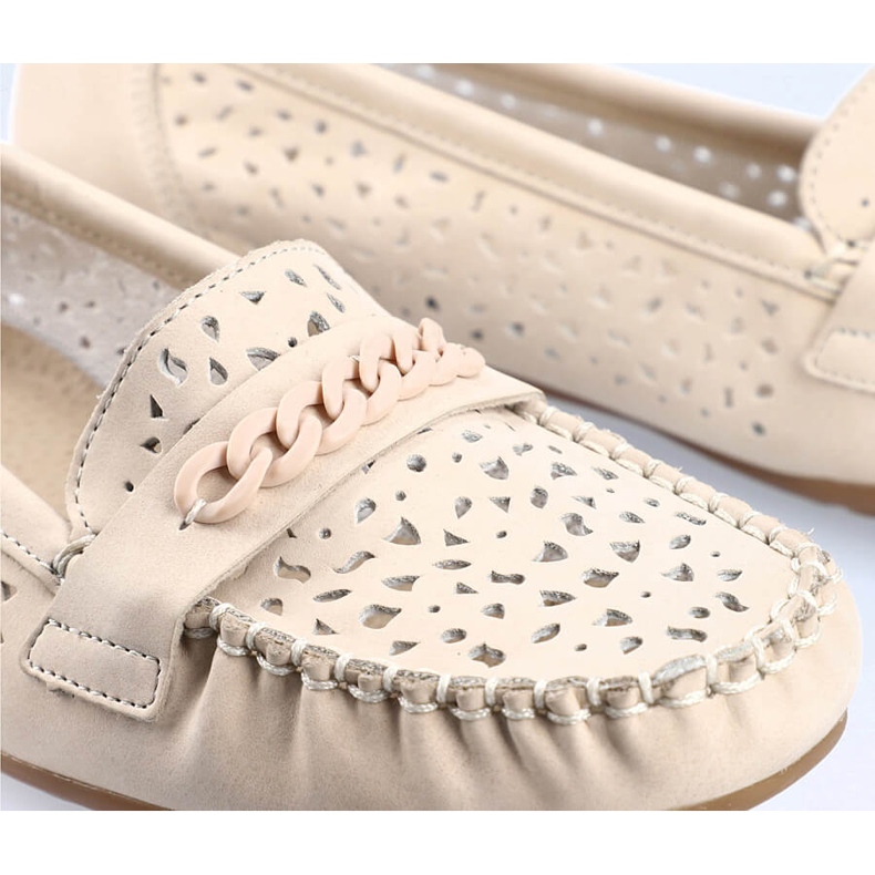 Bekväma genombrutna loafers för dam Rieker 40068-60 beige 2