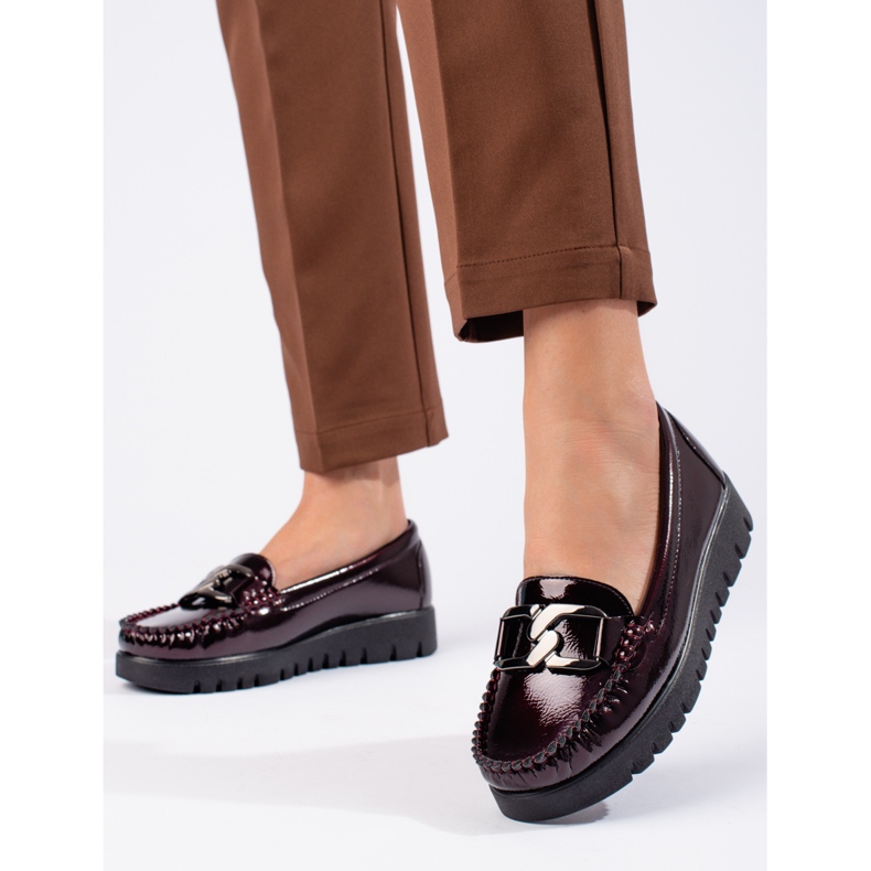 W. Potocki Lackade dam loafers Potocki vinröd 2