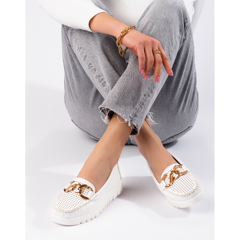 W. Potocki Mockasiner på en tjock sula med en kedja Potocki vit 2