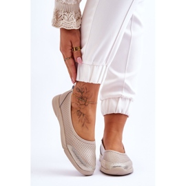 Kvinnors läderöppning Beige Ballerinas 1