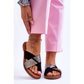 Klassiska lädertofflor för kvinnor, svart platina Nancy 1