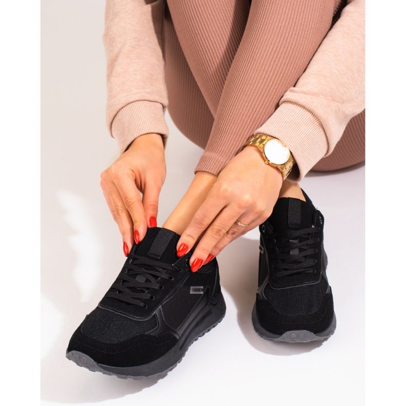 Shelovet sneakers i svart mocka för kvinnor 2