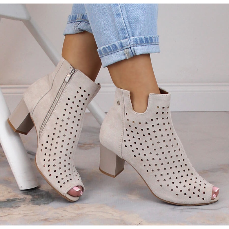 Kvinnors vårmocka genombrutna peep toe boots beige Jezzi ASA169-7 1