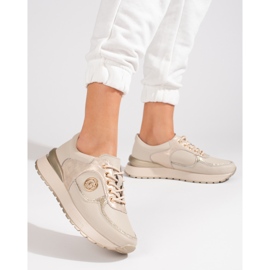 Shelovet beige lädersneakers för kvinnor 2