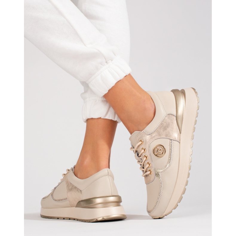 Shelovet beige lädersneakers för kvinnor 1