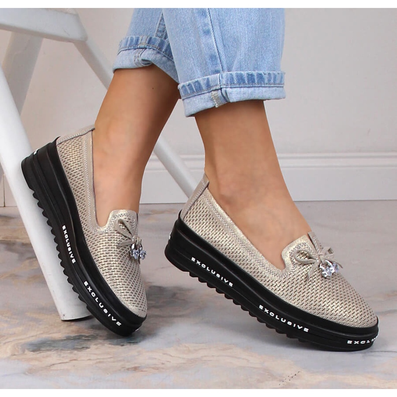 S.Barski AL22400 läder bekväma slip-on guldskor för kvinnor gyllene 1