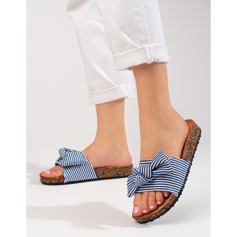 Randiga tofflor för kvinnor vit blå Vinceza 1