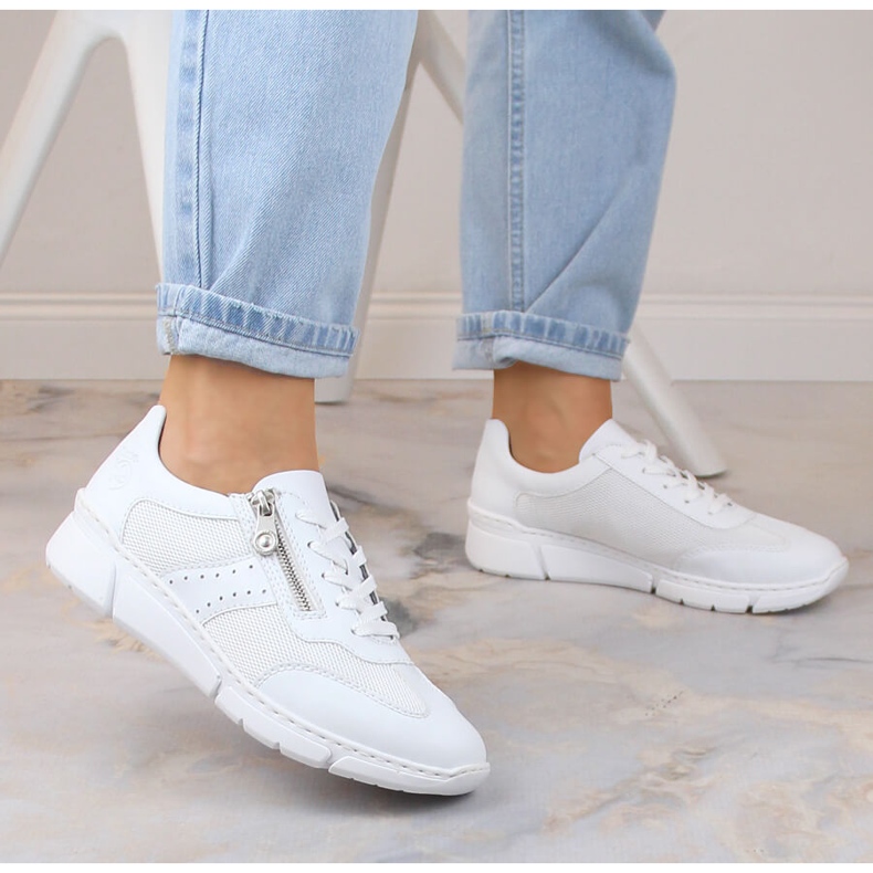 Bekväma damsportskor vita Rieker M0100-80 2