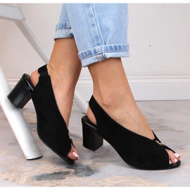 M. DASZYŃSKI Slip-on sandaler i svart mocka för kvinnor M.Daszyński SA169-6 1