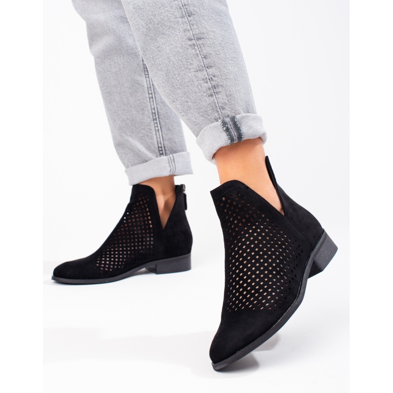 W. Potocki Kvinnors genombrutna stövlar Potocki svart mocka 1