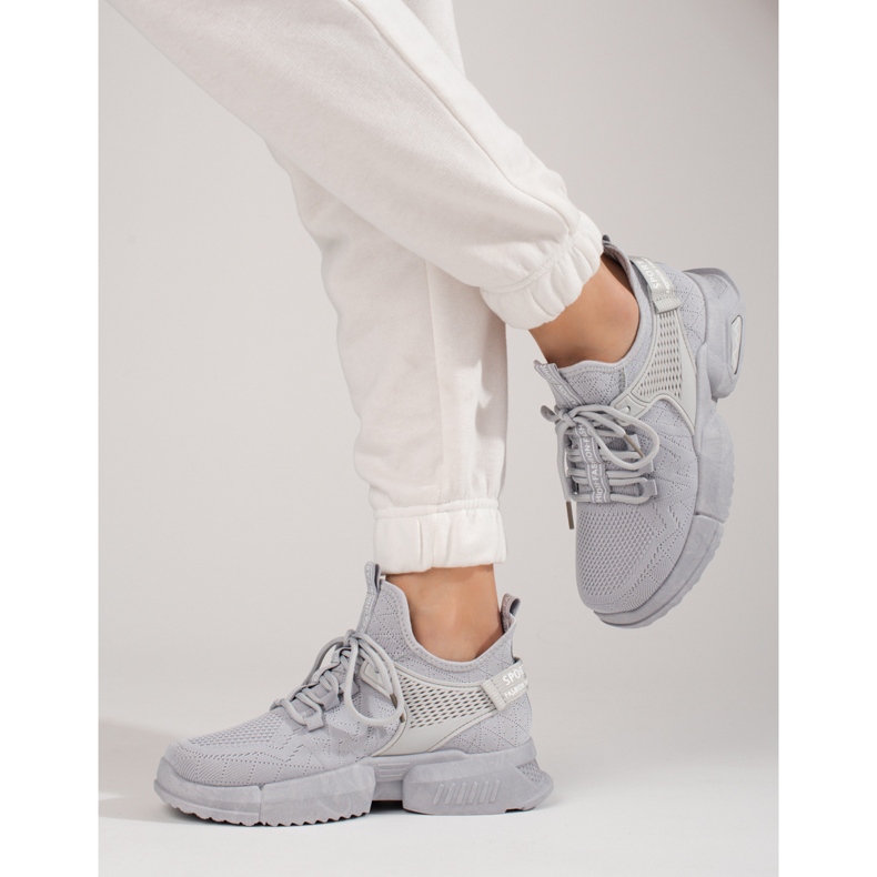 Shelovet grå genombrutna sneakers för kvinnor 1