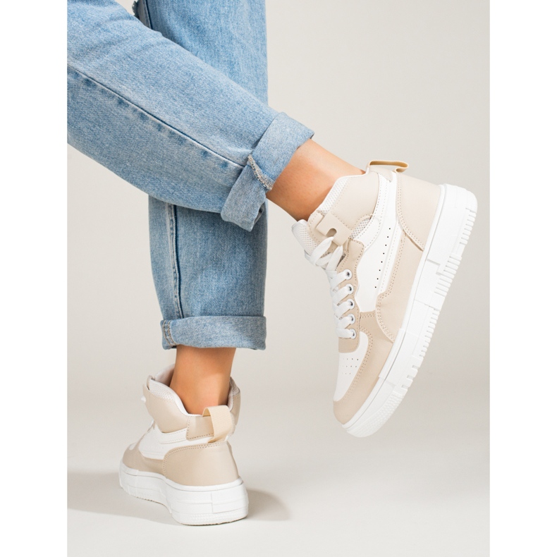 Höga sneakers för kvinnor Shelovet beige och vit 2
