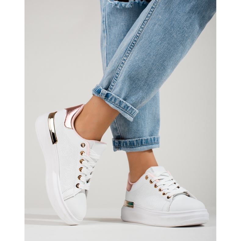 Shelovet vita sneakers för kvinnor med guldinlägg 1