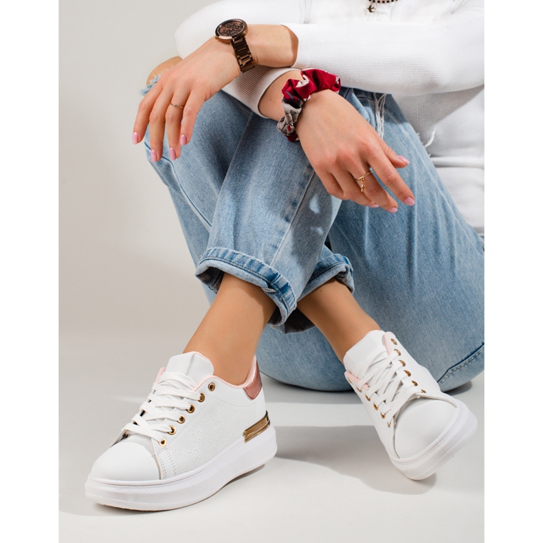 Shelovet vita sneakers för kvinnor med guldinlägg 2