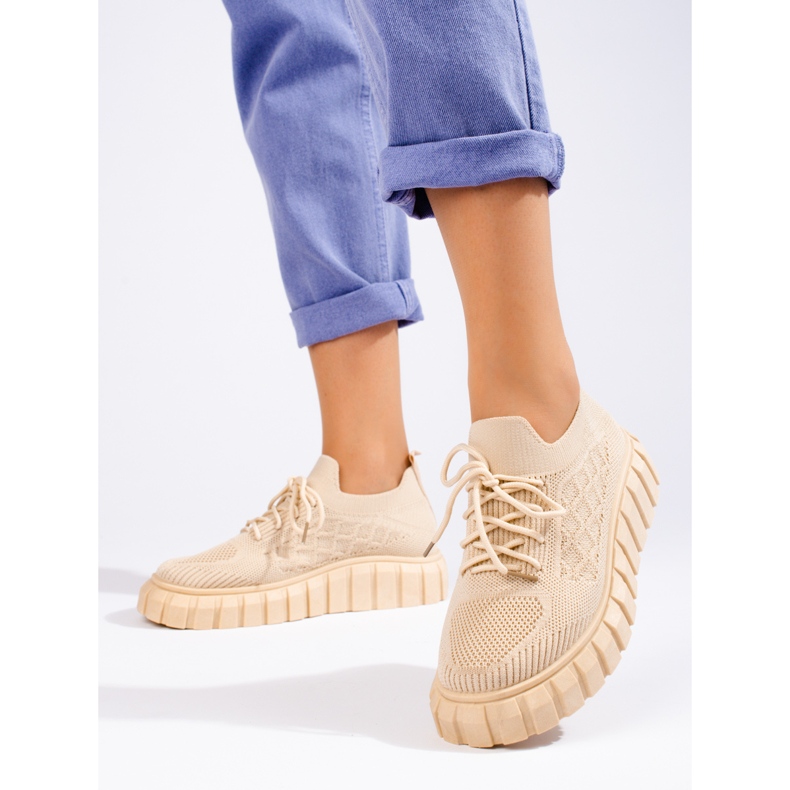 Sportskor i beige Shelovet-tyg för kvinnor 2