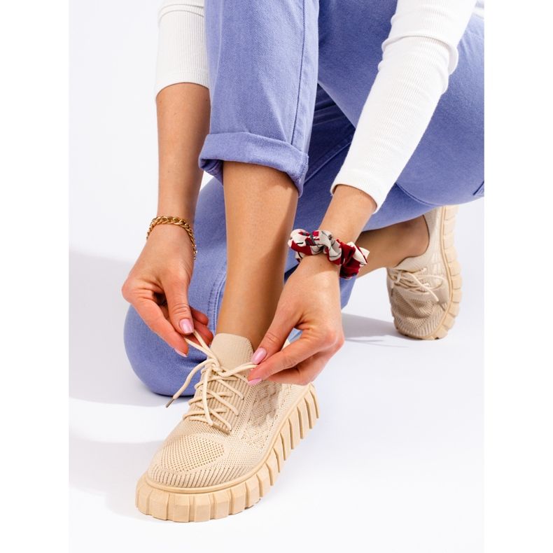 Sportskor i beige Shelovet-tyg för kvinnor 1