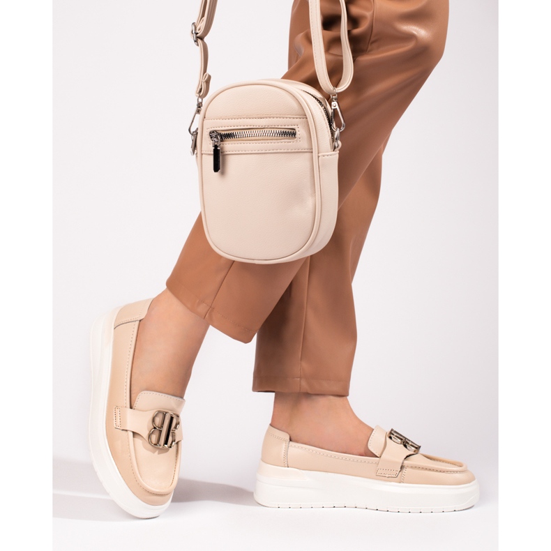 Vinceza beige plattform loafers med dekoration 1