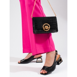 Svarta sandaler med låg dekorativ klack från Vinceza 1