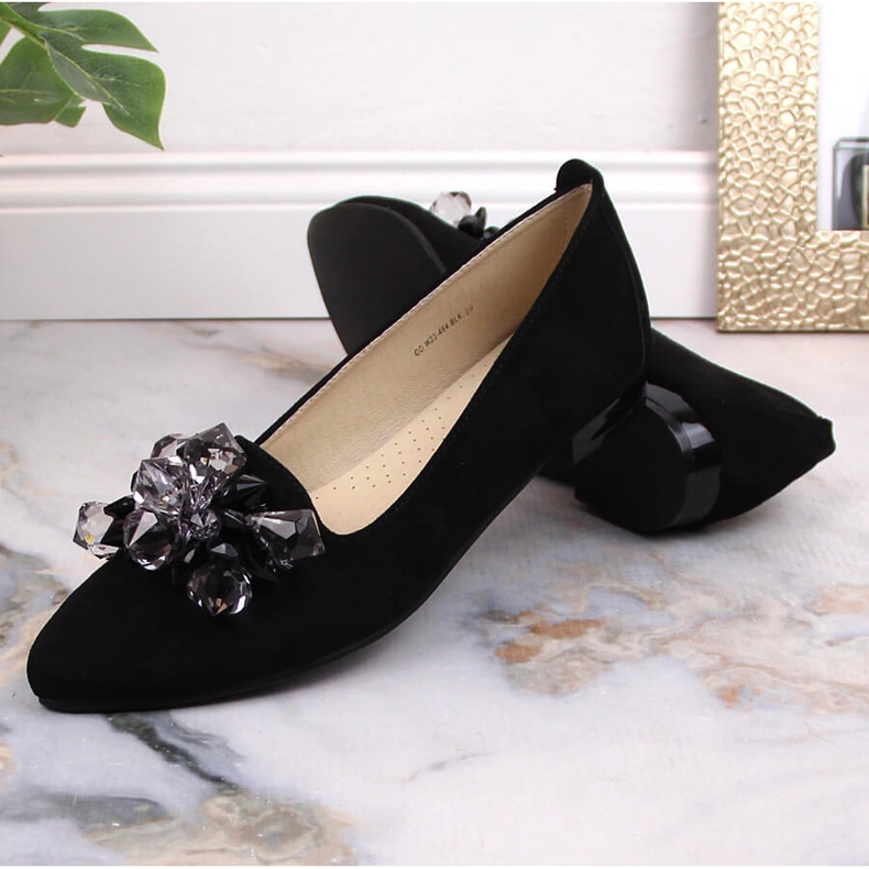 Svarta mockaballerinor för kvinnor med kristaller T.Sokolski W23-464 1