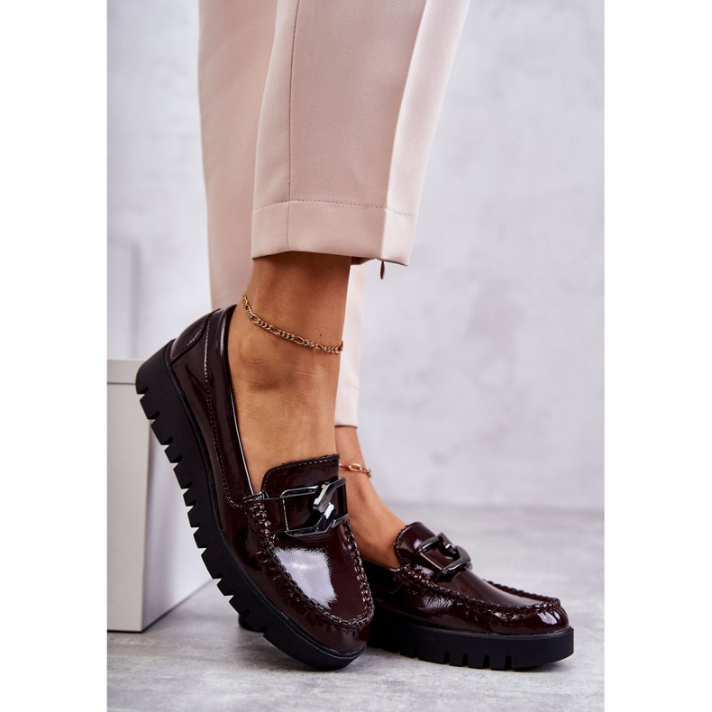 Sergio Leone Lackade Loafers På Burgundy Kjersti Plattformen röd 3