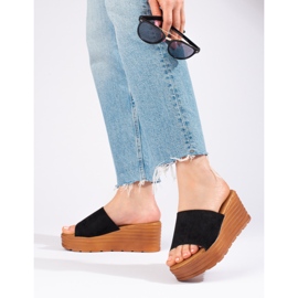 Svarta Shelovet-tofflor i mocka med kil för kvinnor 2