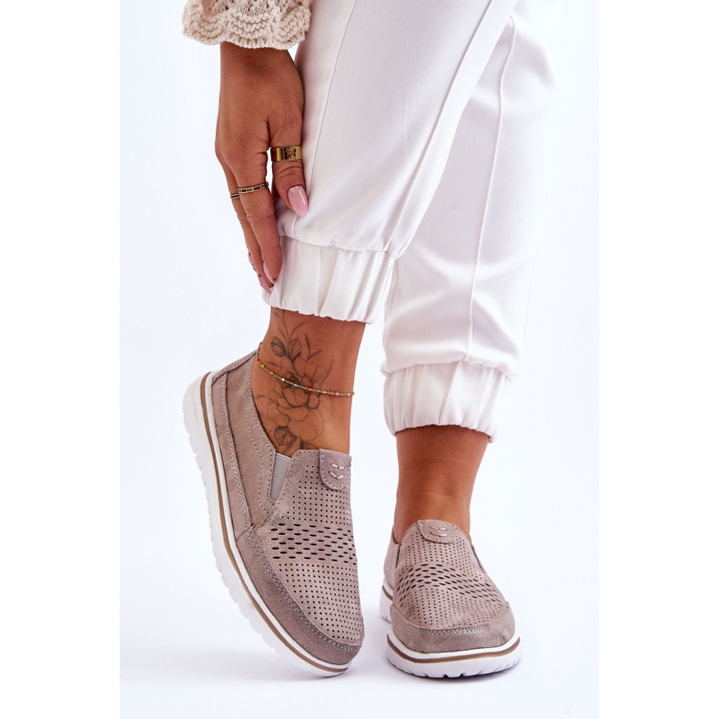 Mocka Slip-on Skor Beige-Gold Inez 2