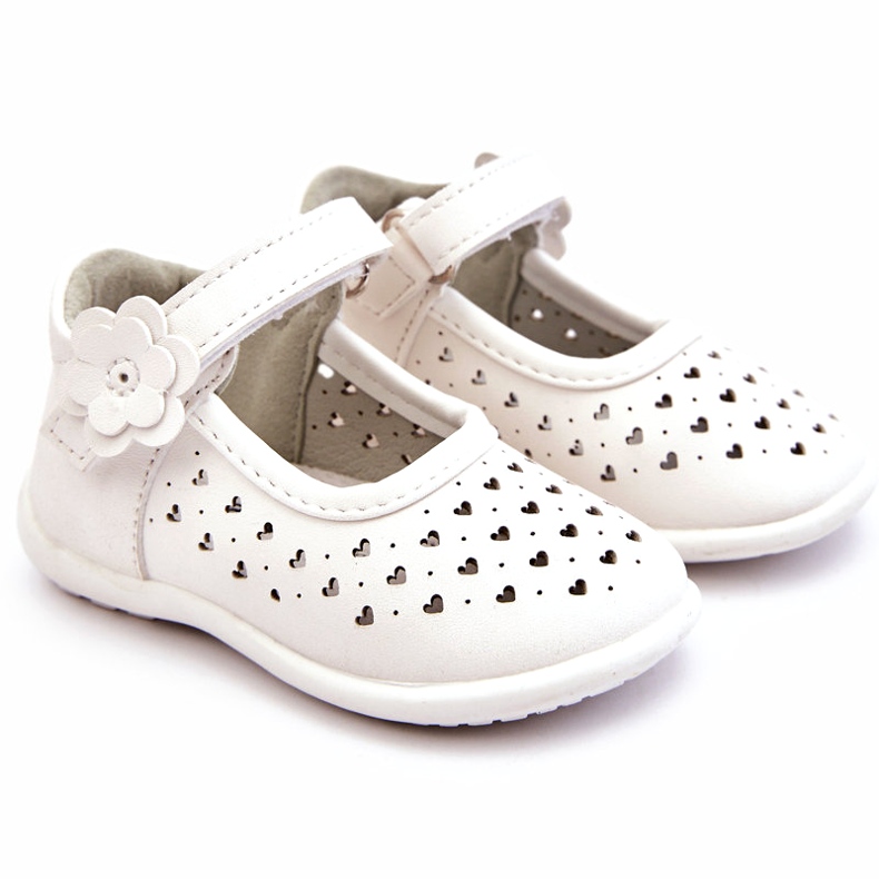 PA1 Höga genombrutna ballerinor för barn med kardborreband White Jianna vit 1