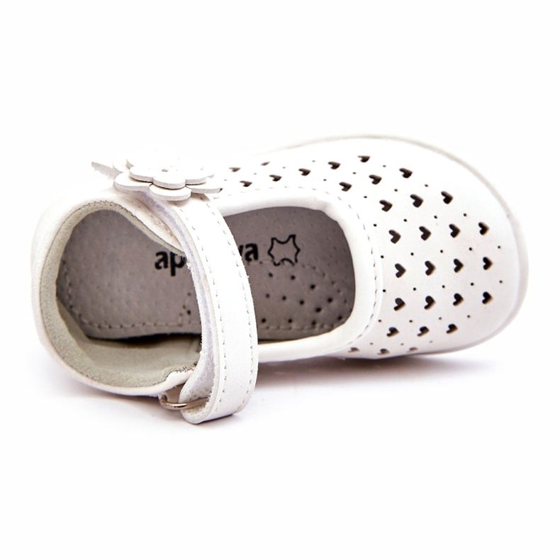 PA1 Höga genombrutna ballerinor för barn med kardborreband White Jianna vit 3